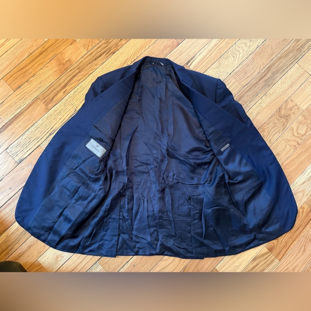CANALI Travel + Water Resistant Navy Blue Striped Wool Sport Coat Men’s Size 46R - Picture 6 of 15